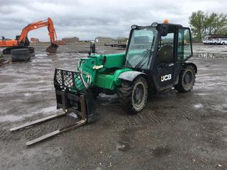 2015 JCB 525-60T4 4x4x4 Telescopic Forklift c/w 54.5 HP Kohler, Skid Steer Coupler, Auxiliary Hydraulics, 5500lbs Capacity, 20ft Reach, 42in Forks, Showing 3329 Hrs, S/N JCB541RL02366131 (HIGH RIVER YARD)