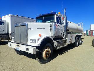 2001 Western Star 4900 T/A Water Truck c/w 15.2L CAT C15 Diesel, Eaton Fuller 18-Spd, 62,000lb GVWR, 7257kg Fronts, 10,432kg Rears, Jasper 16,000L Water Tank And 11R24.5 Tires. Showing 10,011hrs. VIN 2WLPCD3J51K968318 *Note: Flat Tire* (LOCATED IN ACHESON)