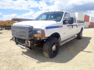 2005 Ford F350 XL Super Duty 4X4 Crew Cab Pickup c/w 6.0L Diesel V8, A/T And LT265/70R17 Tires. Showing 139,897kms. VIN 1FTWW31P65EB62120 *Note: Previously Registered In Northwest Territories, Running Condition Unknown, No Front Bumper, Tail Light Broken, Has Dents, Leaks Exhaust In Cab* (LOCATED IN ACHESON)