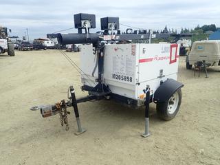 2013 Magnum MLT5080K-0068 8kw S/A Light Tower c/w Kubota 1.1L Diesel, 240V, 33A, 3700lb GVWR, Pintle Hitch, (4) Lights And ST205/75R15 Tires. Showing 13,596hrs. VIN 5AJLS1418DB310939 *Note: Missing (1) Jack, Wheel Fender Cracked, No Key, No Battery, Running Condition Unknown* (LOCATED IN ACHESON)