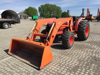 Kubota MX5100 (HST) LA844 Tractor c/w Diesel Engine, 3-Point Hitch and PTO, 71in Bucket, 12x16.5NHS Front Tires and 17.5L-24 Rear Tires, Showing 1152hrs, S/N 22979030 or B2562 (HIGH RIVER YARD)