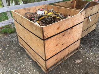 Crate of Assorted Crane/Lifting Chains, Shackles, Slings, Boomers, Steel Cable, Etc (HIGH RIVER YARD)