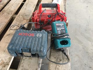 Bosch Laser Pro GPL100-30G, Makita DC1804 Battery Charger and Milwaukee 6-Pack Charger (HIGH RIVER YARD)