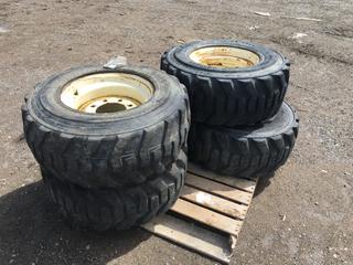 (4) Wide Wall Skid Steer Tires and Rims, 12-16.5 NHS, Part Number 6729901 (HIGH RIVER YARD)