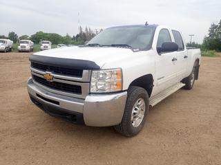 2010 Chevrolet Silverado 2500HD LT 4X4 Crew Cab Pickup c/w 6.0L V8, A/T And LT265/70R17 Tires. Showing 380,387kms. VIN 1GC4KXBG9AF158026 *Note: Plastic On Tailgate Missing, Windshield Cracked, Rust* (FORT SASKATCHEWAN YARD)