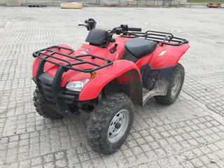 2013 Honda Fourtrax AT 4x4 Quad c/w 420cc Engine, Power Transmission, Power Steering, Fuel Injected, GPScape, AT24x8-12 Front Tires and AAT24x10-11 Rear Tires, Showing 217hrs and 1510kms. S/N 1HFTE3776D4400930 (HIGH RIVER YARD)