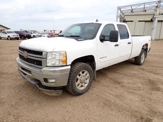 2012 Chevrolet Silverado 3500HD 4X4 Crew Cab Pickup c/w Vortec 6.0L, A/T And LT275/65R18 Tires. Showing 283,412kms. VIN 1GC4K0CG0CF159588 *Note: Rust Around Rear Wheel Wells, Front Spoiler Needs To Be Attached, Drivers Side Back Seat Missing, Seat Torn, Windshield Cracked* (FORT SASKATCHEWAN YARD)