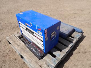 Westward 26in x 12in x 16in Top Chest Toolbox c/w Contents, Westward SK3421 3/4in Drive Socket Set, Westward TWA12 1/2in Torque Wrench, Assorted Hand Tools, Drill Bit Sets, and Incomplete Socket Sets (FORT SASKATCHEWAN YARD)