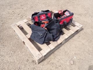 Milwaukee 18V 3/4 Impact Wrench, (2) Hammer Drills, 4 1/2in Grinder, (2) Worklights, Battery Chargers And 18V Batteries c/w (2) Husky Tool Bags (FORT SASKATCHEWAN YARD)