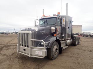 2009 Kenworth T800 T/A Sleeper Truck Tractor c/w Cummins ISX-550, 550hp, 18-Spd Eaton Fuller, Aerocab 60in Sleeper, 46,000lb Rears, Double Diff Locks, 226in WB, A/R Susp, Head Ache Rack, A/S Fifth Wheel And 11R24.5 Tires. CVIP 02/2025. Showing 6346hrs, 597,099kms. VIN 1XKDD40X49J941084 *Note: Windshield Cracked* (LOCATED IN EDSON)