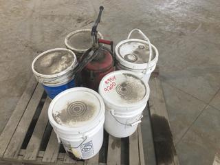 Pallet with (5) Pails of Cable Lubricant and Hand Pump  (HIGH RIVER YARD)