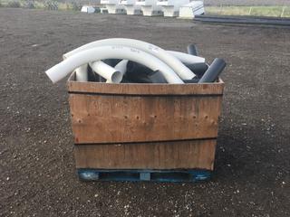 Pallet of PVC Elbows, 4in x 9in OD x 24R PVC Sweep White Superduct, 100mm x 22.50 x 36R/04in LSB Duct/Ultra Duct (Mixed)  (HIGH RIVER YARD)