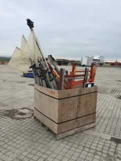 Crate of Construction Signs, Stands and Wind Break Away Flaggers, 42in x 41in x 32in  (HIGH RIVER YARD)