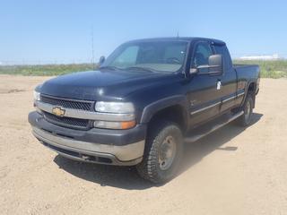 2001 Chevrolet Silverado 2500HD 4X4 Ext Cab Pickup c/w 6.6L Turbo Diesel V8, A/T And LT265/75R16 Tires. Showing 353,421kms. VIN 1GCHK29131E214585 *Note: Rust Spots, Dents In Drivers Side Door And Box, Windshield Cracked, Rockers Rusted* (FORT SASKATCHEWAN YARD)