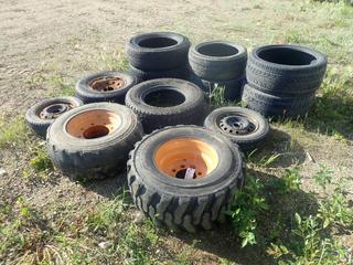 (2) 12-16.5NHS Skid Steer Tires c/w (1) 8-Hole Rim, (2) Bridgestone 175/65R14 Tires, (2) 285/35ZR22 Tires, (2) 245/45R19 Tire w/ Rim And (1) ST235/80R16 Tire w/ Rim (FORT SASKATCHEWAN YARD)