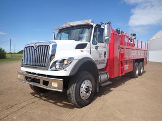 2012 International 7400 SBA T/A Water/Pipe Truck c/w Maxxforce GDT330 9.3L Diesel, 5-Spd Allison A/T, Chelsea Parker PTO, 56,000lb GVWR, 16,000lb Fronts, 20,000lb Rears, 2015 Northwest Flat Tanks 22ft 3000-Gal Water Tank Body w/ Dual Fuel Tank, Fill-Rite Pump, Cox Self Retract Hose, IMT 7500 22ft 3-Stage Picker, 252in WB, 315/80R22.5 Front And 11R22.5 Rear Tires. Showing 1136hrs, 43,480kms. VIN 1HTWGAZT5CH051589