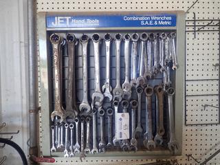 JET Wrench Rack c/w Qty Of Metric, Imperial Ratchet And Combination Wrenches