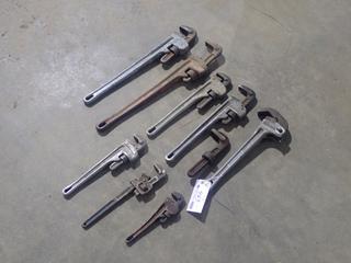 Qty Of (3) 18in, (1) 24in And (1) 14in Aluminum Pipe Wrenches c/w (1) 24in, (1) 14in And (1) 10in Steel Pipe Wrenches