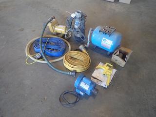 2in Submersible Pump, (2) 2in Hoses, Monarch 115V 1/3hp Water Pump w/ Hose, 115/230V Electrical Motor And Jet-Rite 2 Tank