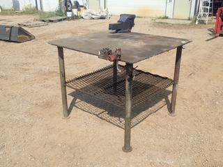 4ft X 4ft X 40in Steel Shop Table c/w 8in Bench Vise And 1 1/8in - 5in Bench Pipe Vise