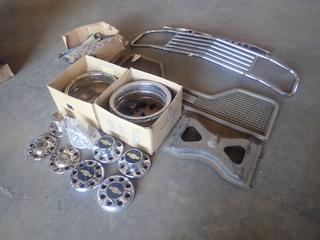 5ft GM Tailgate, 70in Brushguard Bumper, Hub Caps, Spacers, Belts And Assorted Supplies