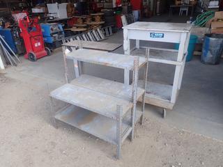 3ft X 15in Adjustable Table, Stool, 30in X 20in X 42in Shop Cart And 36in X 24in X 36in Storage Unit