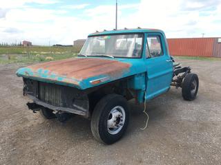 1971 Ford F350 Cab And Chassis c/w 360 Gas Engine, 4-Speed, VIN F35YC100859. *Note: Parts Only, Running Condition Unknown*  (HIGH RIVER YARD)