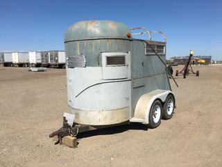 1973 Cimarron MFG T/A King 2-Horse Bumper Pull Trailer w/ Ramp And 2 Single Wheel Axles, 11ft 6in x 7ft 3in. S/N 6195 *Note: Roof Repaired, Dings And Dents, Missing Latch, Jack Not Working, 2in Ball*.  (HIGH RIVER YARD)