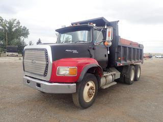 1996 Ford Aeromax L9000 T/A Gravel Truck c/w Series 60 Detroit 12.7L 470hp Diesel, Eaton Fuller Manual, 50,000lb GVWR, 15ft Box, 192in WB, Hydraulic High Lift Tail Gate, 11R24.5 Tires, Showing 248,401 Kms, 2291hrs. VIN 1FTYY95D8TVA22797. *Note: No CVIP, Off Road Only (HIGH RIVER YARD)