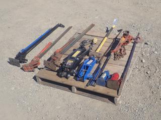 (2) Bottle Jacks, 3-Ton Floor Jack, Pry Bar, 1-1/2 Ton Puller and (3) Bumper Jacks  (HIGH RIVER YARD)