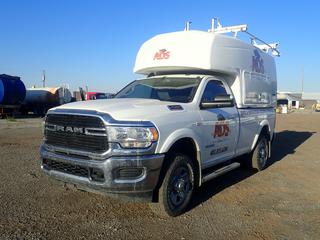 2019 Dodge Ram Bighorn 2500 4x4 Regular Cab Pickup, c/w 6.4L V8, Auto, 8ft Box, LT275/70R18 Tires, Diablo Space Kap Service Body w/ 2000W Inverter for 120V Power, Drivers Side Entry for Tools, Lights/Power, Shelving, Dual Fold Down Roof Racks, Hitch Mount Steps, Showing 102,008 Kms, 2,410 Hours, VIN 3C6MR5BJXKG563041.  (HIGH RIVER YARD)