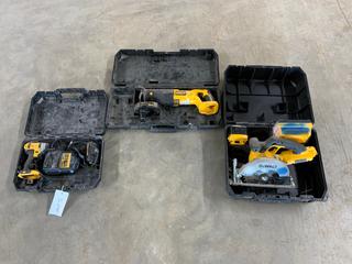 DeWalt 36V Circular Saw with Battery/Charger, 20V 1/4in Impact Driver with Battery/Charger and 18V Reciprocating Saw with Battery, No Charger (HIGH RIVER YARD)