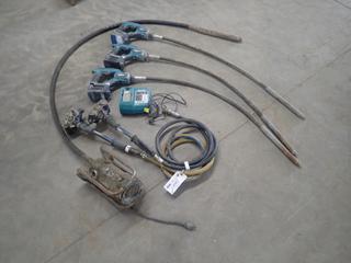 (3) Makita DVR450 18V Concrete Vibrators, (1) Charger, No Batteries and (1) Electric Vibrator (HIGH RIVER YARD)