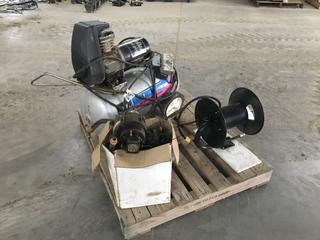 Campbell Hausfeld 2hp Air Compressor, Empty Hose Reel and Extra Parts *Note: Requires Repair*  PL#9039  (HIGH RIVER YARD)