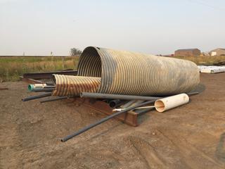 (2) Pieces of Steel Culvert (10ft-16ft), Assorted PVC Tubing, Drain-Way Tubing, Etc (HIGH RIVER YARD)