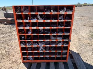 (2) 72-Compartment Bolt Bins with Assorted New Hydraulic Fittings, 35in L x 42in H x 12in W PL#5241 (HIGH RIVER YARD)