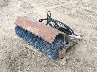 Sweeper Attachment Fits Mini Skid Steer with Hydraulics Chain Case, Missing Cover, Damaged, 52in W Brush and 24in Attachment Plate, Fits SK600 Ditch Witch and Mini Excavator PL# 9048  (HIGH RIVER YARD)