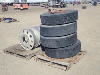 (4) Michelin XDS 11R22.5 Tires with 10-Bolt Rims and (2) 24.5in 10 Bolt Rims (HIGH RIVER YARD)