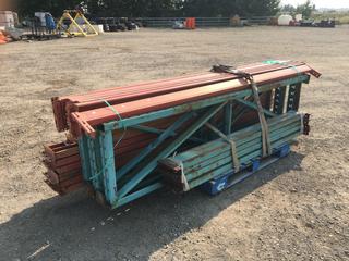 Pallet of Industrial Pallet Racking c/w (5) Uprights, 100in L Cross Beams, Etc (HIGH RIVER YARD)