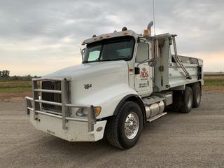 2007 International 9200I T/A Dump Truck c/w Rebuilt C13 Cat Engine (@ 523,691kms), Eaton Fuller 18 Speed, 2017 Cancade 15ft AR 450 Heavy Duty Box With 1/4in Floor And Hydraulic High Lift Tailgate, Pintle Hitch, Electric Tarp, 24,131 GVWR385/65R22.5 Front And 11R24.5 Rear Tires, Showing 578,424 Kms, 16,200hrs, VIN 2HSCESBR37C373730.  (HIGH RIVER YARD)