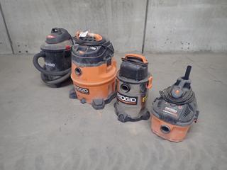 (3) Ridgid Wet/Dry Vacs, 14, 6 and 4 Gallon and (1) Shop Vac SVX2 PL#5701 (HIGH RIVER YARD)