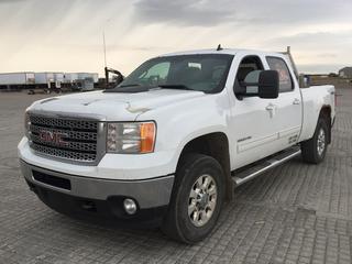 2011 GMC Sierra 3500 4x4 Crew Cab Pickup c/w 6.2L Duramax, Auto, A/C, Short Box, Fuel Tank, Transfer Pump, Tool Box, Gooseneck Hitch, 275/70R18 Tires, Showing  333,863 Kms, 7593Hrs, VIN 1GT424C86BF191282.  (HIGH RIVER YARD)