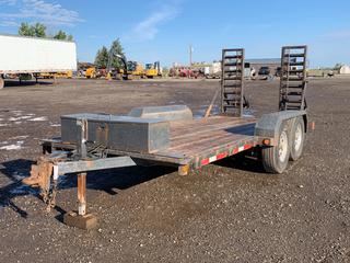 1978 Custom Built 16ft Bumper Pull Skid Steer Trailer c/w 16ft Deck, Tandem 7000 lbs Axles, Flip Down Ramps, Tool Box, VIN VAC016639882.  (HIGH RIVER YARD) *PL#122*