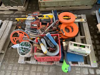 Quantity of Assorted Supplies c/w Lufkin Measuring Tape, Hilti Caulk Gun, Steel Fish Tape, Levels, Shackles, Steel Brushes, Wire Rope Clamps, Etc (HIGH RIVER YARD)