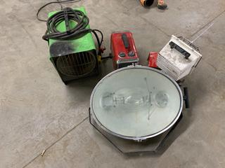 Honeywell Heater, Patron Promat 101 Propane Heater, Shop Light/LED Strobe Light and Exterior Light (HIGH RIVER YARD)