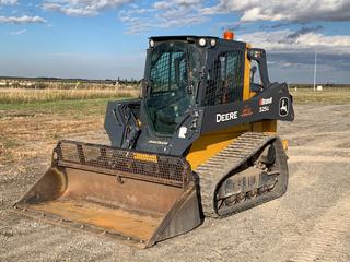 2022 Deere 325G Compact Track Skid Steer c/w AC/Heat, Aux. Hyd., 74in HD Bucket w/ Custom Spill Guard, High Flow, Electric Quick Attach, 15in Wide Tracks, Showing 1560 Hrs, S/N 1T0325GMCNJ417408.  (HIGH RIVER YARD)