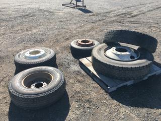 (2) 11R/24.5 Tires and (1) 10-Bolt Rim, (3) 10-Bolt 17-1/2in Rims with Assorted Tires (HIGH RIVER YARD)