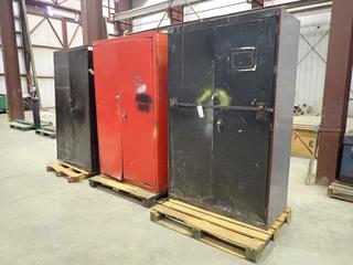 Qty Of (3) 4ft x 2ft x 6 1/2ft Steel Storage Cabinets *Note: Door Latches Require Repair, (1) Cabinet Has Major Dent* (FORT SASKATCHEWAN YARD)