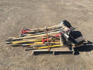 Pallet of Assorted Rakes, Shovels, Ratchet Straps, Etc (HIGH RIVER YARD)