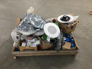 Pallet of Electronic Supplies c/w Rauland Outdoor Speakers, Relay Modules, Bearings, Etc (HIGH RIVER YARD)